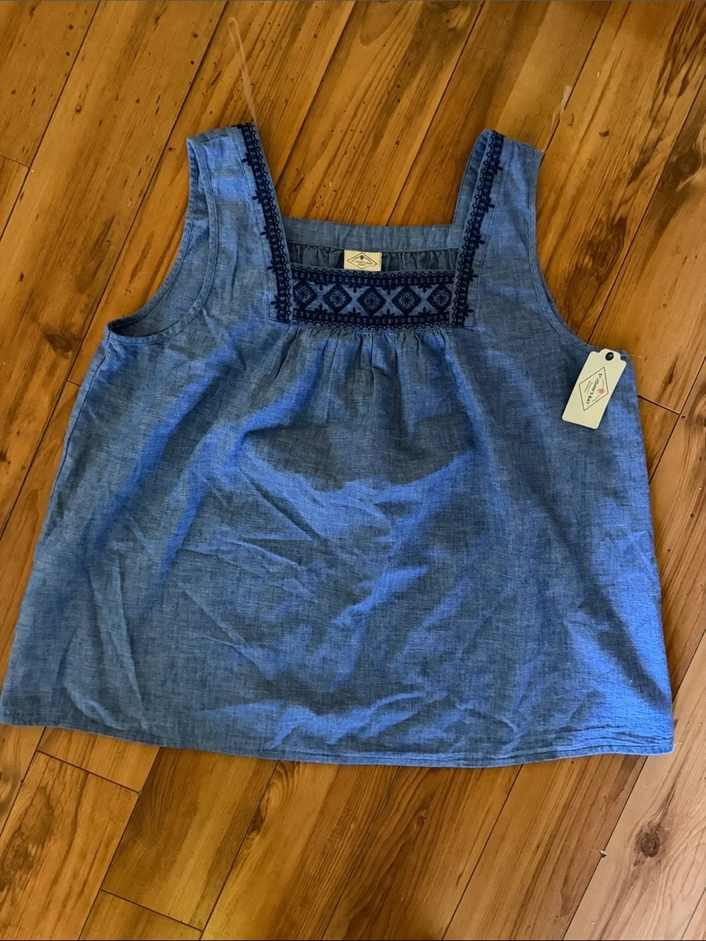 St. John's Bay Blue Embroidered Square-Neck Tank